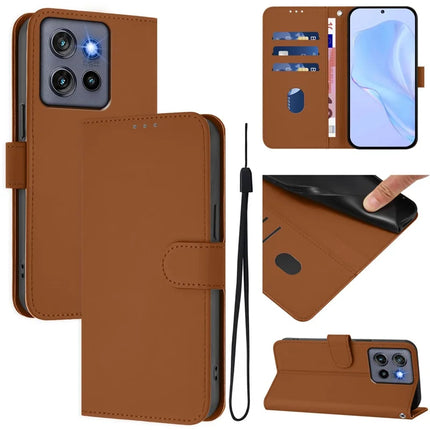 For Motorola Edge 50 Neo 5G Case Solid Color Wallet Leather Phone Cover with Strap