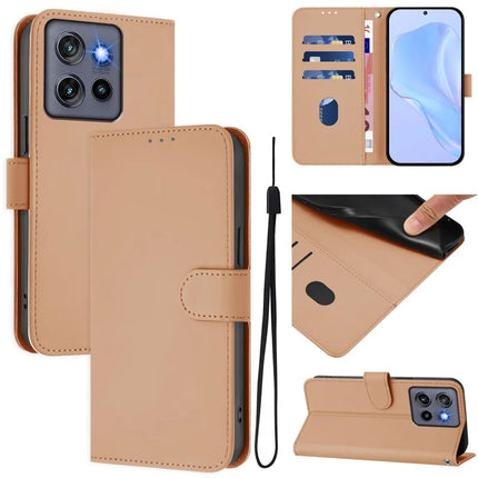 For Motorola Edge 50 Neo 5G Case Solid Color Wallet Leather Phone Cover with Strap