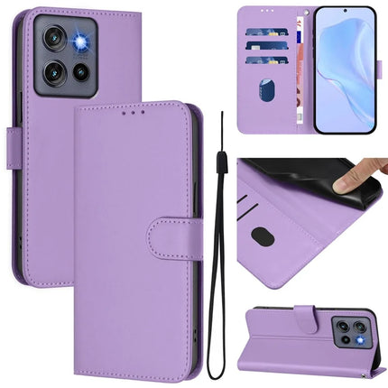 For Motorola Edge 50 Neo 5G Case Solid Color Wallet Leather Phone Cover with Strap