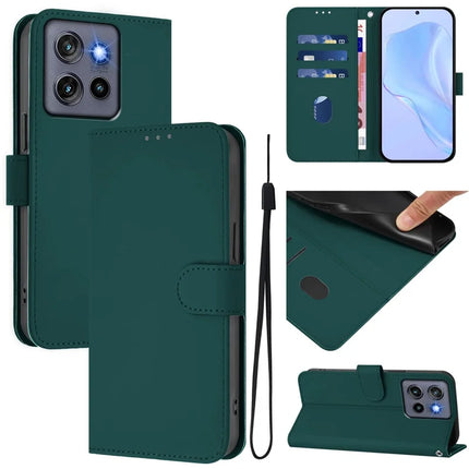 For Motorola Edge 50 Neo 5G Case Solid Color Wallet Leather Phone Cover with Strap