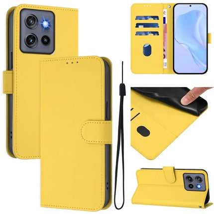 For Motorola Edge 50 Neo 5G Case Solid Color Wallet Leather Phone Cover with Strap