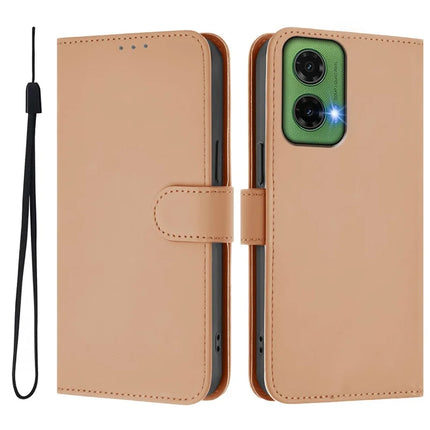 For Motorola Moto G35 5G Case Solid Color Wallet Leather Phone Cover with Strap - Nude