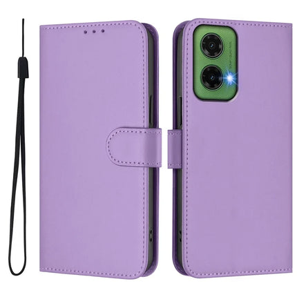 For Motorola Moto G35 5G Case Solid Color Wallet Leather Phone Cover with Strap - Lavender