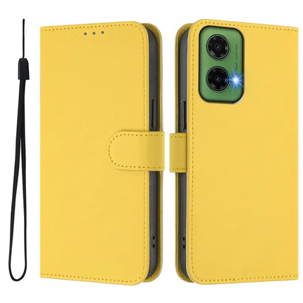 For Motorola Moto G35 5G Case Solid Color Wallet Leather Phone Cover with Strap - Lemon