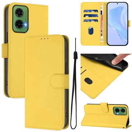 For Motorola Moto G35 5G Case Solid Color Wallet Leather Phone Cover with Strap