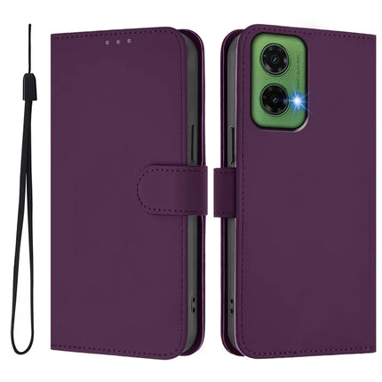 For Motorola Moto G35 5G Case Solid Color Wallet Leather Phone Cover with Strap - Violet