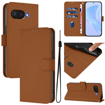 For Google Pixel 9a Case Solid Color Wallet Leather Phone Cover with Strap
