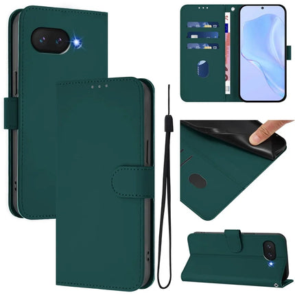 For Google Pixel 9a Case Solid Color Wallet Leather Phone Cover with Strap