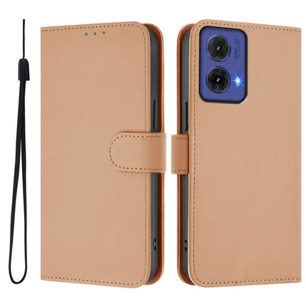 For Motorola Moto G85 5G Case Solid Color Wallet Leather Phone Cover with Strap - Nude