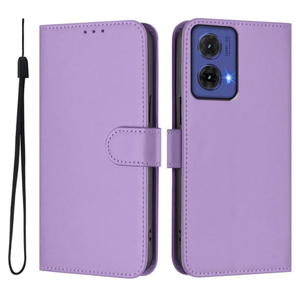 For Motorola Moto G85 5G Case Solid Color Wallet Leather Phone Cover with Strap - Lavender