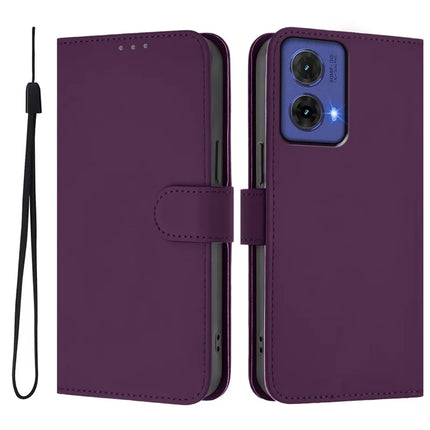 For Motorola Moto G85 5G Case Solid Color Wallet Leather Phone Cover with Strap - Violet