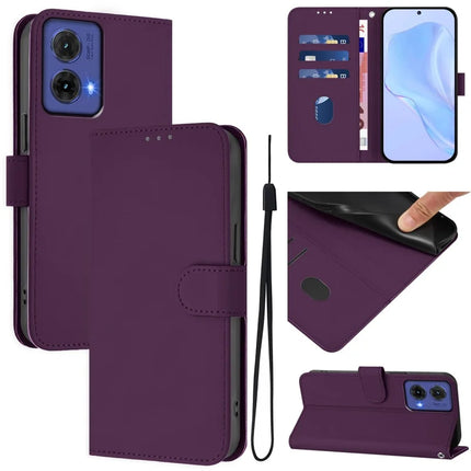 For Motorola Moto G85 5G Case Solid Color Wallet Leather Phone Cover with Strap