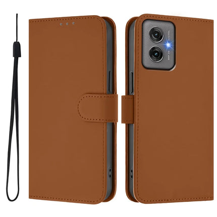 For Motorola Moto G55 5G Case Solid Color Wallet Leather Phone Cover with Strap - Brown