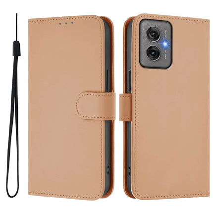 For Motorola Moto G55 5G Case Solid Color Wallet Leather Phone Cover with Strap - Nude