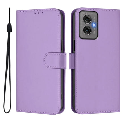 For Motorola Moto G55 5G Case Solid Color Wallet Leather Phone Cover with Strap - Lavender