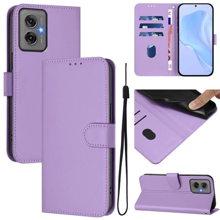 For Motorola Moto G55 5G Case Solid Color Wallet Leather Phone Cover with Strap