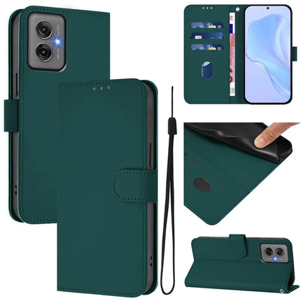For Motorola Moto G55 5G Case Solid Color Wallet Leather Phone Cover with Strap