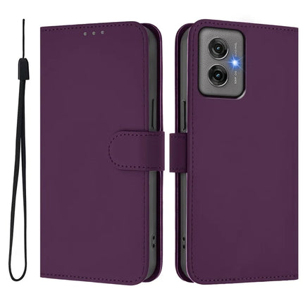 For Motorola Moto G55 5G Case Solid Color Wallet Leather Phone Cover with Strap - Violet