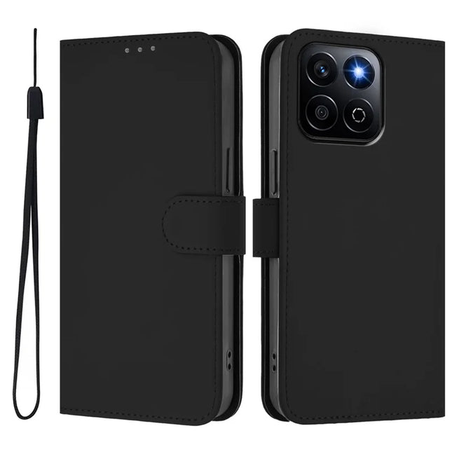 For Honor X7c 4G / Honor 200 Smart 5G / Honor X7c 5G Case Solid Color Wallet Leather Phone Cover with Strap - Black