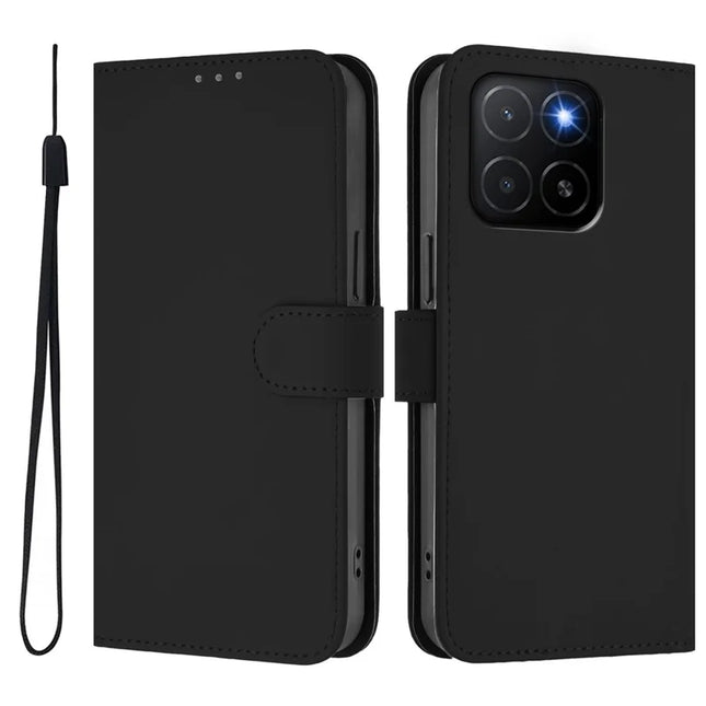 For Honor X5b Plus / Honor X5b Case Solid Color Wallet Leather Phone Cover with Strap - Black