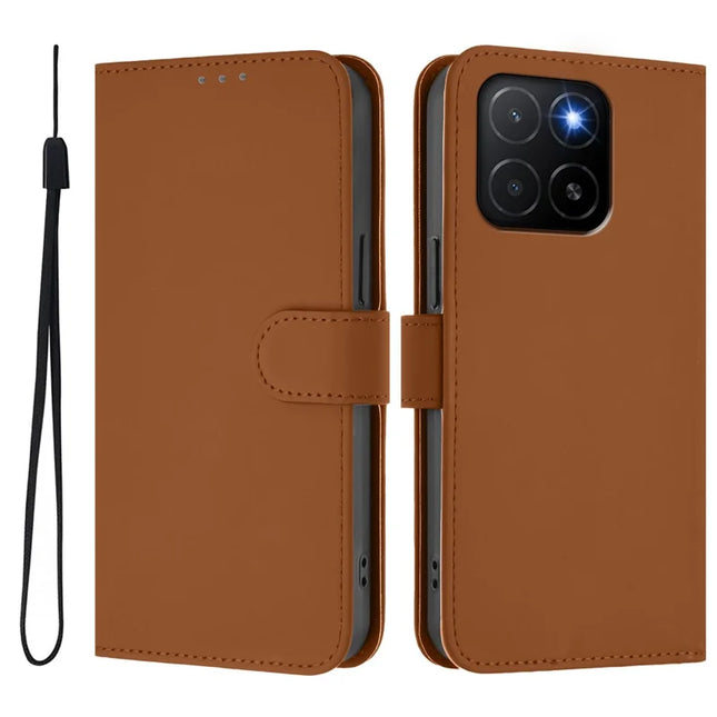 For Honor X5b Plus / Honor X5b Case Solid Color Wallet Leather Phone Cover with Strap - Brown