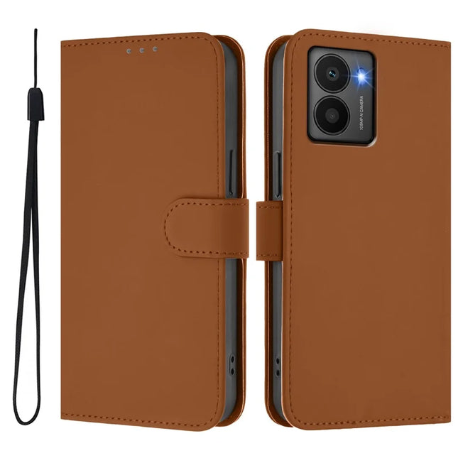 For HMD Fusion 5G Case Solid Color Wallet Leather Phone Cover with Strap - Brown