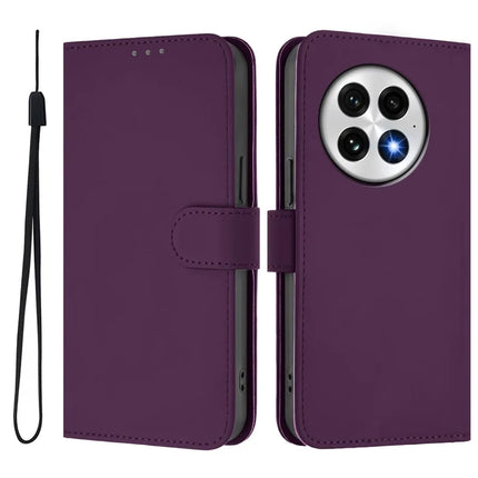 For OnePlus 13 Case Solid Color Wallet Leather Phone Cover with Strap - Voilet