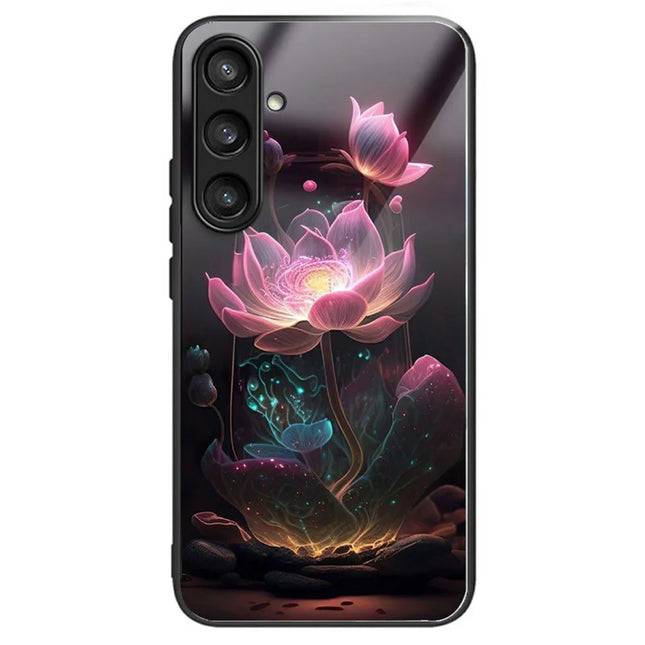 For Samsung Galaxy A16 4G  /  5G Case Tempered Glass Back Cover with Pattern Printing - Lotus