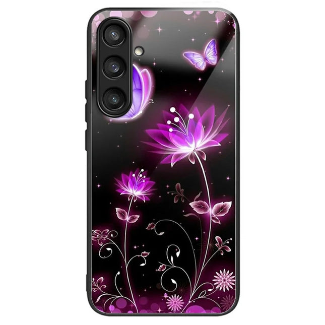 For Samsung Galaxy A16 4G  /  5G Case Tempered Glass Back Cover with Pattern Printing - Flower Butterfly
