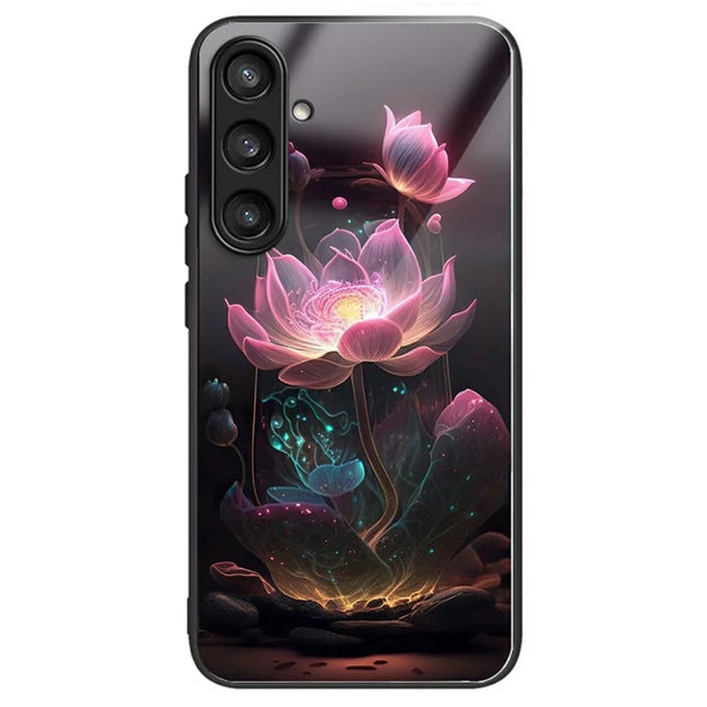 For Samsung Galaxy A56 5G Case Tempered Glass Back Cover with Pattern Printing - Lotus