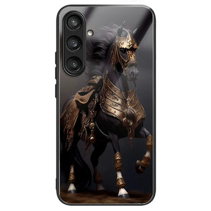 For Samsung Galaxy A56 5G Case Tempered Glass Back Cover with Pattern Printing - Gold Horse