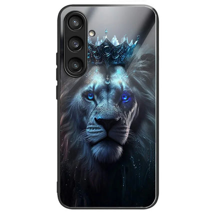For Samsung Galaxy A56 5G Case Tempered Glass Back Cover with Pattern Printing - Lion Crown