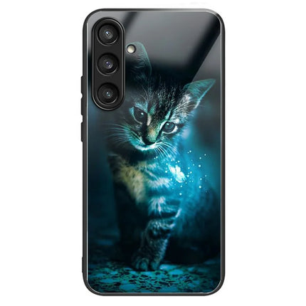 For Samsung Galaxy A56 5G Case Tempered Glass Back Cover with Pattern Printing - Cat