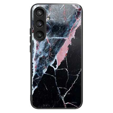For Samsung Galaxy A56 5G Case Tempered Glass Back Cover with Pattern Printing - Black White Marble