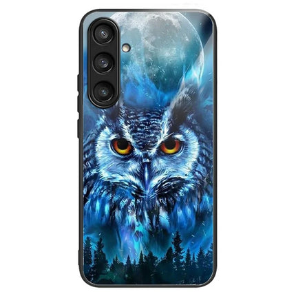 For Samsung Galaxy A56 5G Case Tempered Glass Back Cover with Pattern Printing - Owl Moon