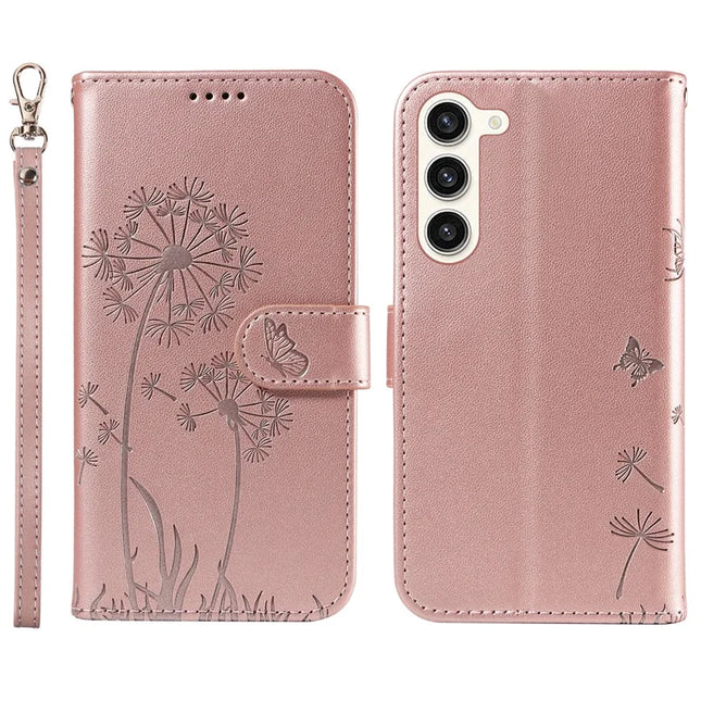 For Samsung Galaxy S23 Leather Case Wallet Phone Cover Dandelion Imprint - Rose Gold