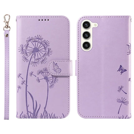 For Samsung Galaxy S23 Leather Case Wallet Phone Cover Dandelion Imprint - Purple