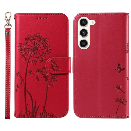 For Samsung Galaxy S23 Leather Case Wallet Phone Cover Dandelion Imprint - Red