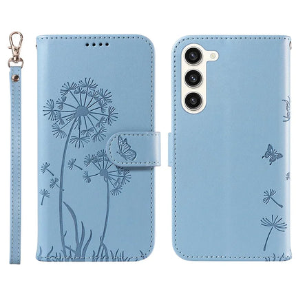 For Samsung Galaxy S23 Leather Case Wallet Phone Cover Dandelion Imprint - Sky Blue