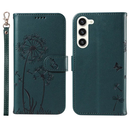 For Samsung Galaxy S23 Leather Case Wallet Phone Cover Dandelion Imprint - Blue