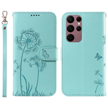 For Samsung Galaxy S23 Ultra Leather Case Wallet Phone Cover Dandelion Imprint - Green