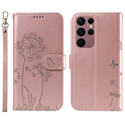 For Samsung Galaxy S23 Ultra Leather Case Wallet Phone Cover Dandelion Imprint - Rose Gold
