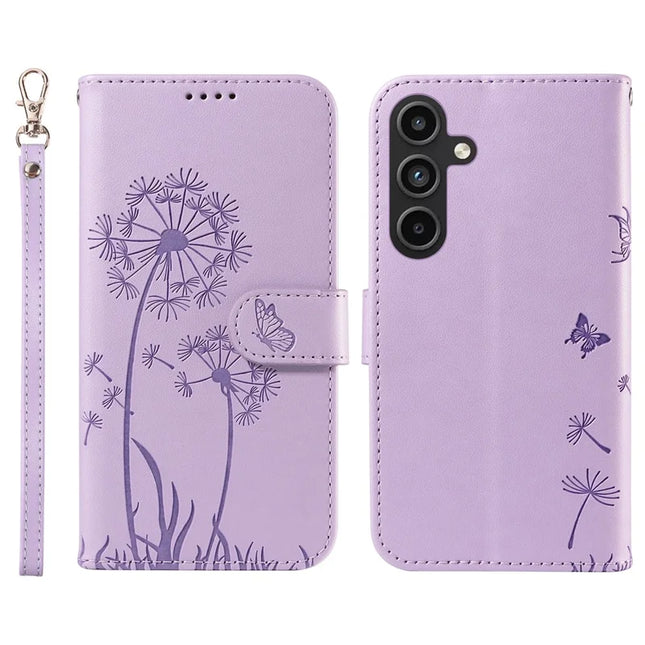 For Samsung Galaxy S23 FE Leather Case Wallet Phone Cover Dandelion Imprint - Purple