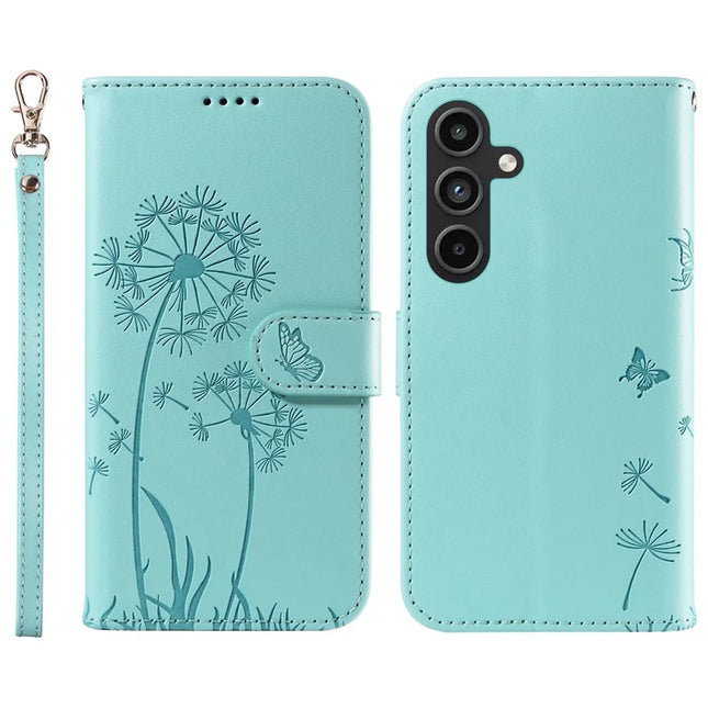 For Samsung Galaxy S23 FE Leather Case Wallet Phone Cover Dandelion Imprint - Green
