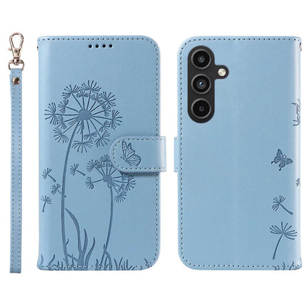 For Samsung Galaxy S23 FE Leather Case Wallet Phone Cover Dandelion Imprint - Sky Blue