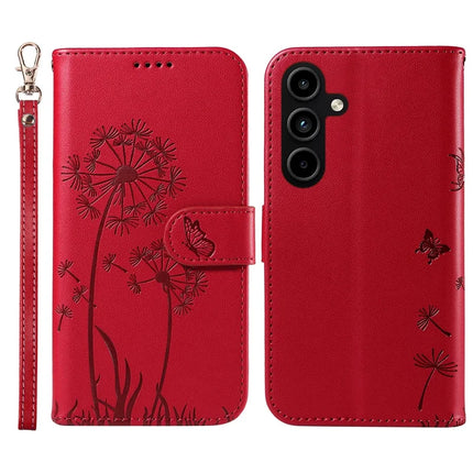 For Samsung Galaxy S23 FE Leather Case Wallet Phone Cover Dandelion Imprint - Red