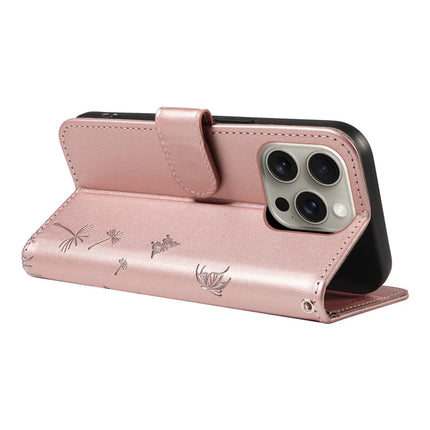 ShopCaseCart Premium Elegant iPhone 15 Pro Leather Protective cover Folio Phone Guard Dandelion Imprint