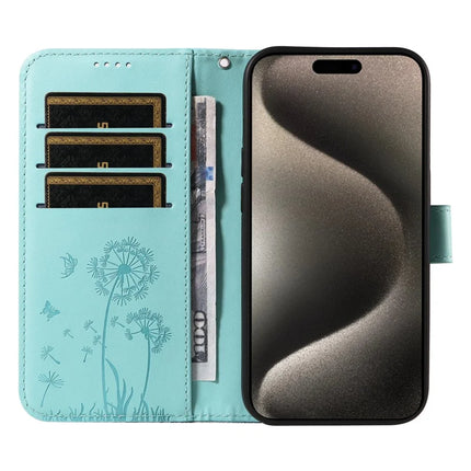 For iPhone 15 Pro Max Leather Case Wallet Phone Cover Dandelion Imprint