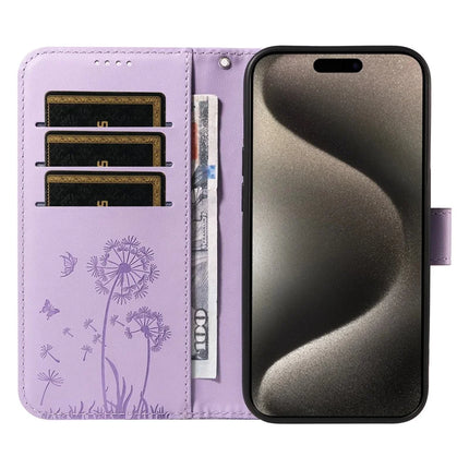 For iPhone 15 Pro Max Leather Case Wallet Phone Cover Dandelion Imprint