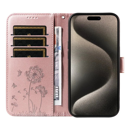 For iPhone 15 Pro Max Leather Case Wallet Phone Cover Dandelion Imprint